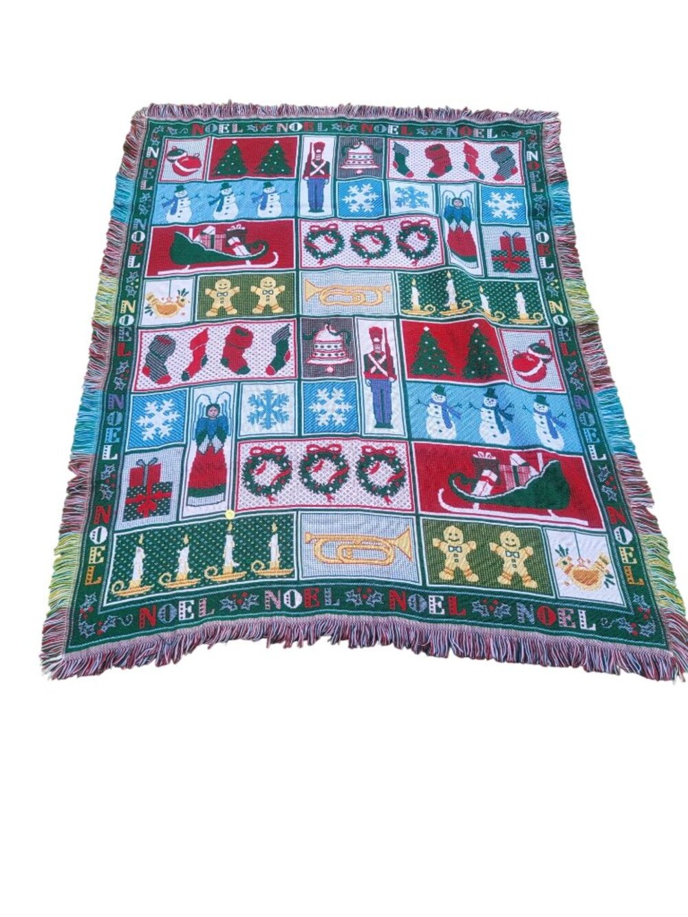 Christmas Noel Tapestry Throw Blanket with Fringe Holiday Decor Vintage Style